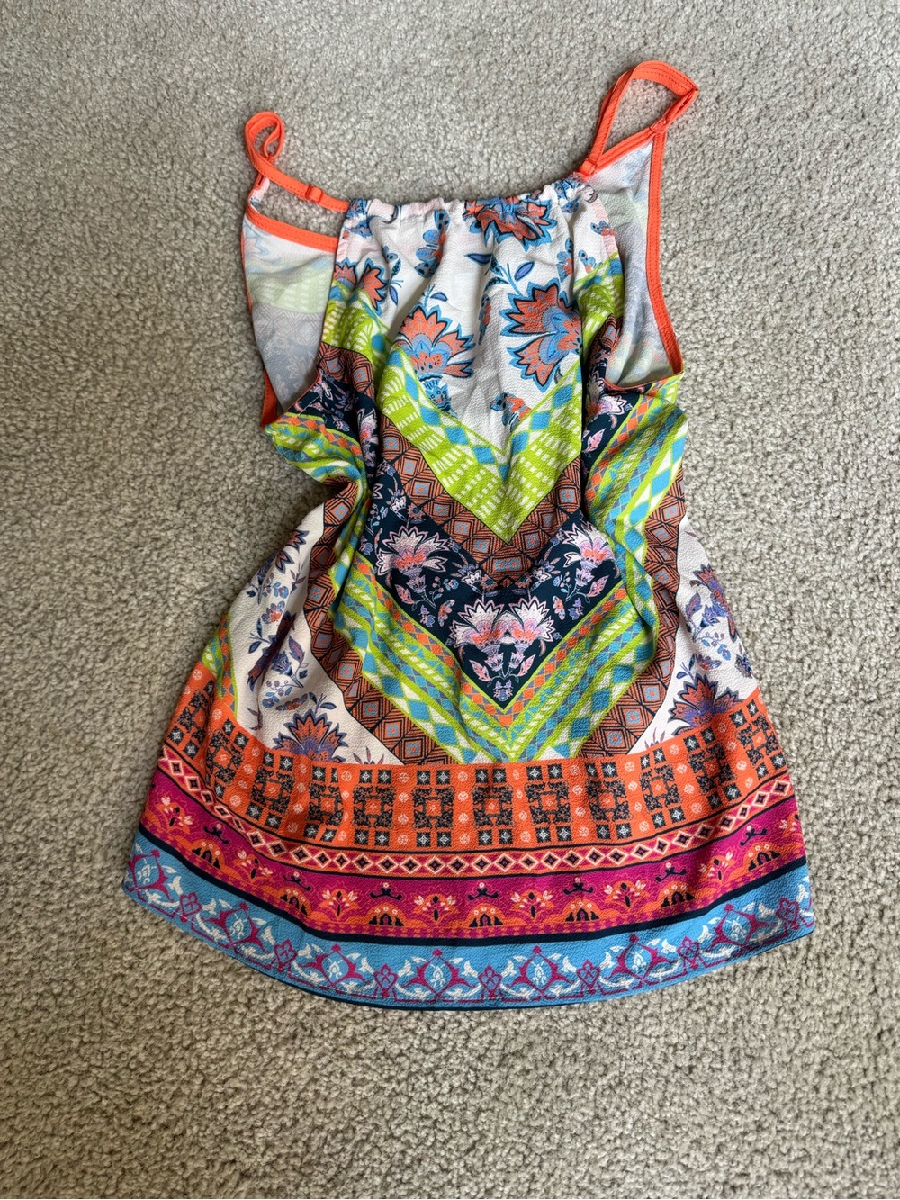 Jealous Tomato Multicolor Floral & Geometric Mini Dress with Coral trim y2k